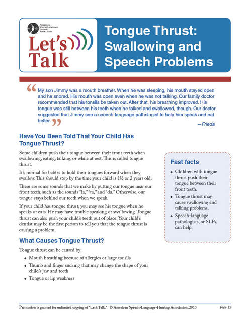Tongue Thrust Swallowing and Speech Problems Handout